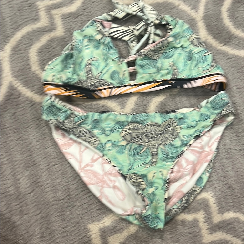Maaji Green and Pink Floral Bikini Swimwear